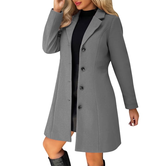 Dasayo Dressy Women's Coat Dark Gray Peacoat Trench Collared Business Casual Coats Womens Jackets Trendy XXXL