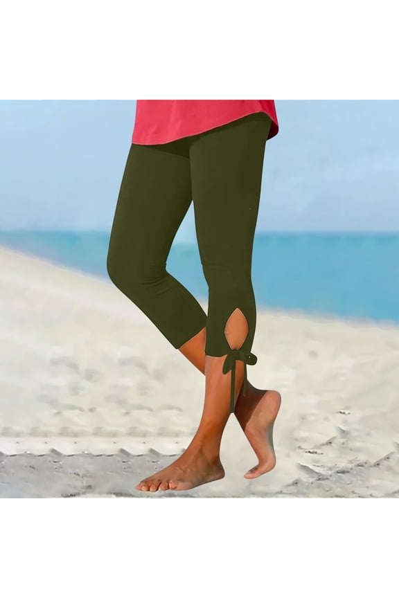 Elastic Waist Ladies Capris On High Rise Capri Pants Classic Fit Solid Cropped Pants for Womens