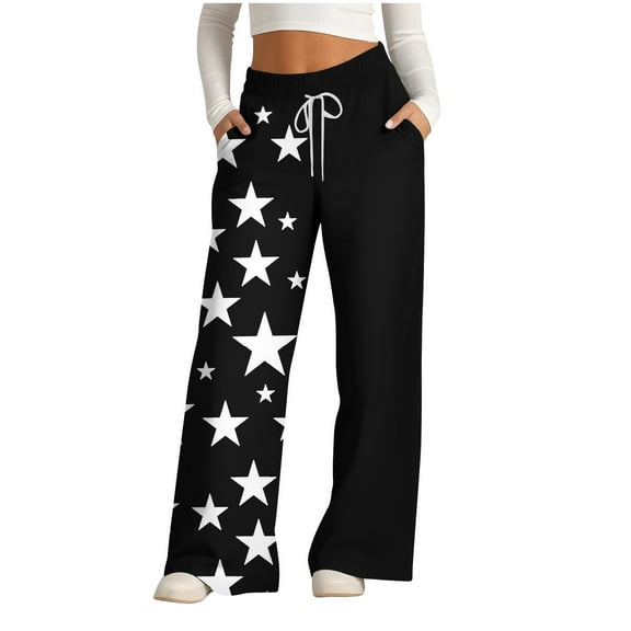 Dasayo Elastic Waist Pants for Women Plus Size Wide-Leg Palazzo Slacks Drawstring Graphic Soft Trousers Women's Capris L