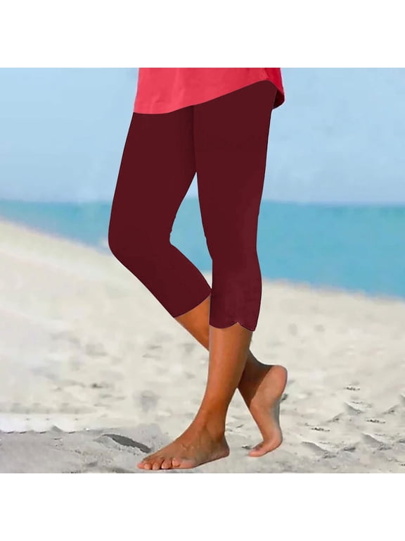 Elastic Waist Women Capris for Summer High Rise Capri Leggings Solid Skinny Fit Cropped Pants for Womens