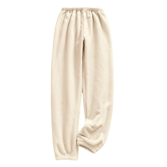 Dasayo Elastic Waist Womens Pants Beige Flannel Joggers Taper Homewear Solid Pajama Fuzzy Trousers Women's Capris XL
