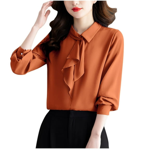 Dasayo Fall Womens Tops Long Sleeve Fancy Red Shirts Comfortable Solid Collared Ruffle Clothes Sweatshirt for Women XL