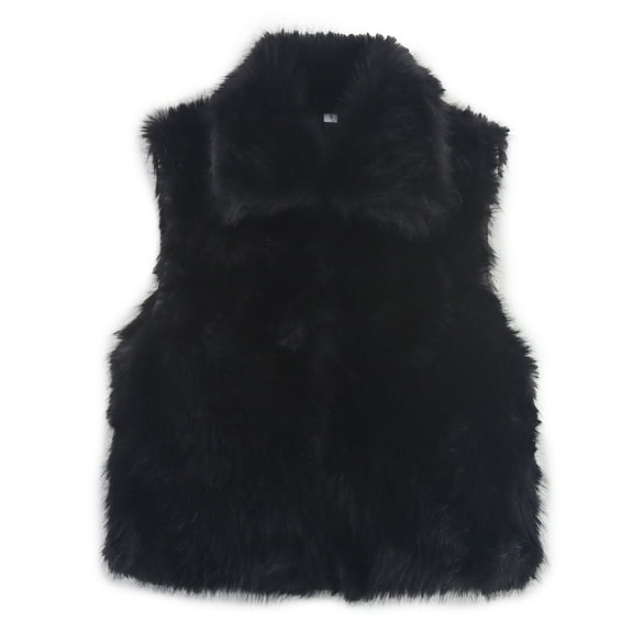 Dasayo Faux Coats for Women Open Front Black Fuzzy Fleece Coats Cute Stand Collar Waistcoat Womens Jackets Trendy M