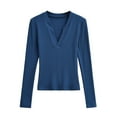 thumbnail image 1 of Dasayo Fitted Women's Tops V-Neck Long Sleeve Blue Solid Classic T-Shirt T Shirts for Women S, 1 of 8
