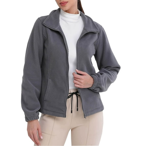 Dasayo Flannel Womens Coats Fleece Full Zip Gray Coats Yoga Lightweight Long Sleeve Clothes Womens Jackets Trendy XL