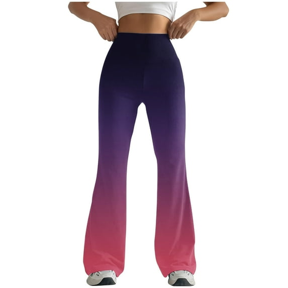 Dasayo Flare-Leg Womens Leggings High Waisted Yoga Red Full Leggings Stretch Gradient Color Trousers Women's Pants M