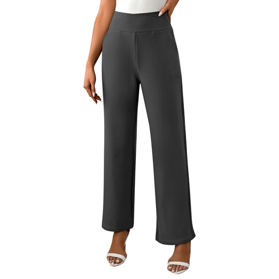 Dasayo Flat Front Women's Pants High Waist Gray Slim Straight Business Casual Outfits Solid Stretch Slacks Jeans Women S