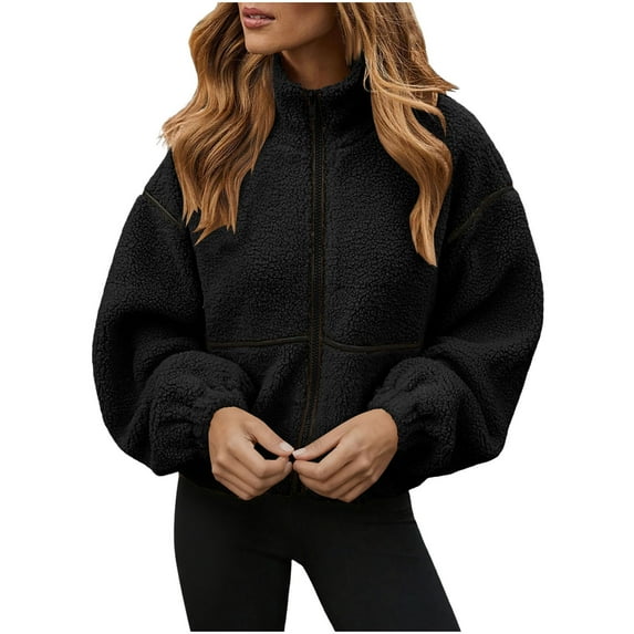Dasayo Fleece Coat Women Cropped Black Bomber Zipper Varsity Barn Jacket Womens Jackets XL