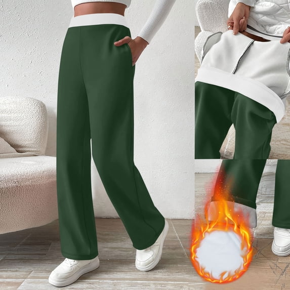 Dasayo Fleece Lined Pants for Women Flared Green High Waisted Striped Thermal Booty Lifting Pants Joggers for Women S