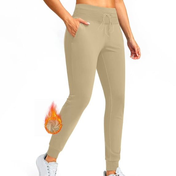 Dasayo Fleece Lined Womens Leggings Tummy Control Yoga High Waist Beige Thermal Winter Leggings Slacks for Women L