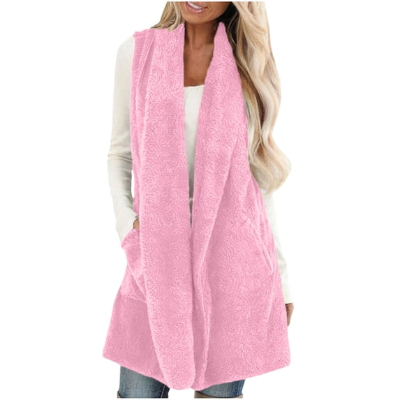 Dasayo Fleece Vest for Women Long Open Front Pink Cozy Fuzzy Vest Jacket for Women XXL