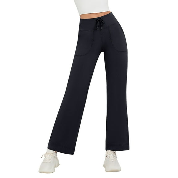 Dasayo Full Women Leggings Black Elastic Waist Wide-Leg Stretchy Leggings Solid Drawstring Pants Women Trouser Pants XXL