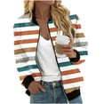 thumbnail image 1 of Dasayo Full-Zip Womens Coats Barn Bomber Jackets Fashion Light Long Sleeve Striped Streetwear Jackets for Women L, 1 of 4