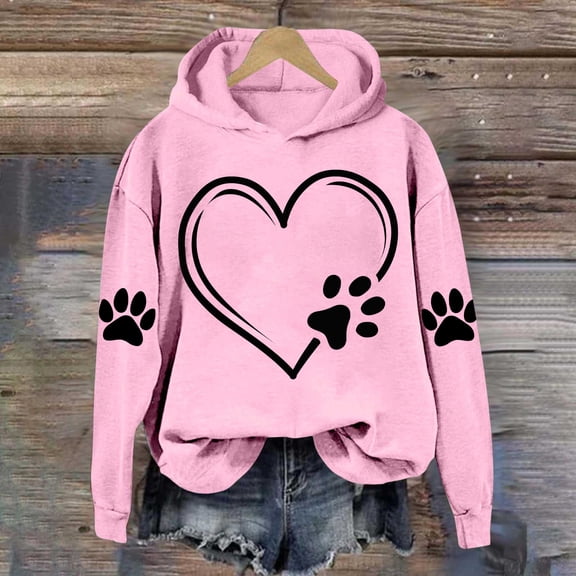 Dasayo Funny Sweatshirts for Women Pink Graphic Long Sleeve Heart Prints Fall Hoodies Women's Blouse L