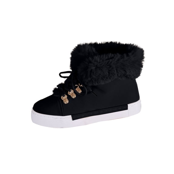 BlackTwig Women's Fur-Lined Ankle Boots - Genuine Suede, Faux Fur, Lace-Up Winter Booties