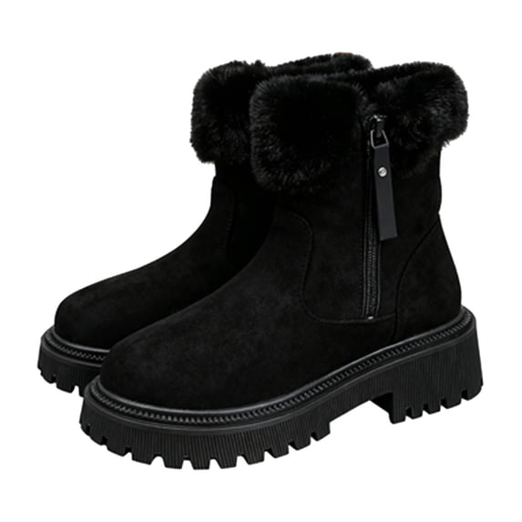 Dasayo Furry Women Boots Winter Ankle Black Snow Round Toe Side Zip Chunky Boots Shoes Women 38
