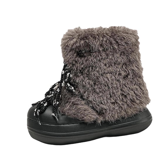 Dasayo Furry Women's Boots Ankle Snow Black Lace up Winter Slip on Faux Leather Boots Womans Shoes 38