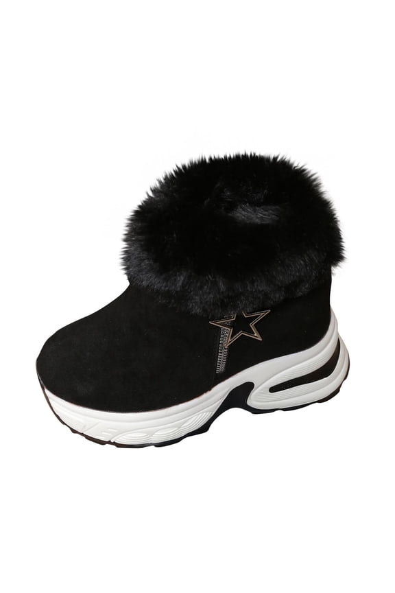 Furry Womens Boots Black Winter Ankle Snow House Low Heeled Boots Shoes for Women 36
