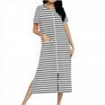 thumbnail image 1 of Dasayo Gray Nightgowns for Women Long Zipper Plus Size Nightgown Striped Side Split Sleepwear Womens Sleepwear L, 1 of 7
