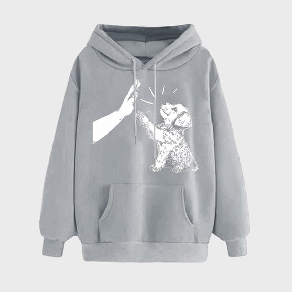 Dasayo Gray Women Sweatshirt Oversized Long Sleeve Funny Graphic Prints Pocket Drawstring Hoodies Women Tops S