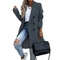 thumbnail image 1 of Dasayo Gray Women's Coats Trench Pea Dress Collared Business Casual Long Coats Shacket Women L, 1 of 5