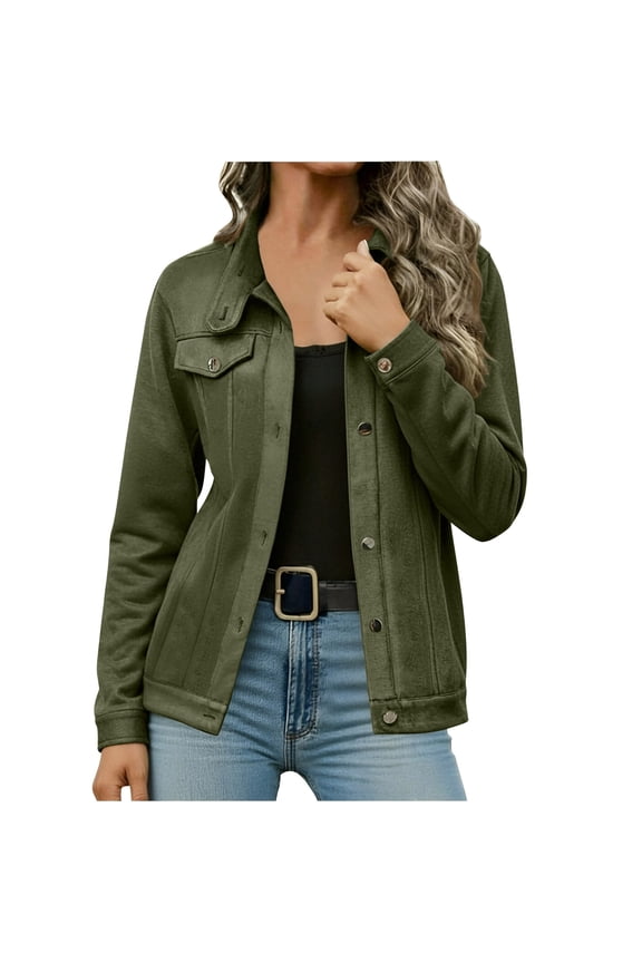 Green Coat for Women Barn Motorcycle Collared Buttons Fashion Jacket Women Jacket XXL