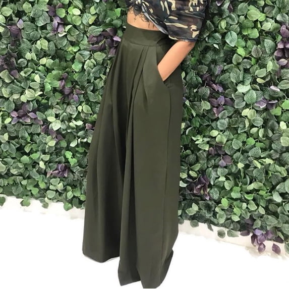 Dasayo Green Pants for Women Trendy Pleated High Waist Wide-Leg Slacks Workout Solid Soft Trousers Sweatpants Women L