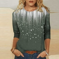 Dasayo Green Tops for Women Trendy Loose 3/4 Sleeve Crewneck Graphic Prints Blouses Women Sweatshirt L