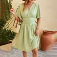 thumbnail image 1 of Dasayo Green Women Dresses Plus Short Sleeve Wear-to-Work Faux-Wrap Dress Solid Knee Length V Neck Dresses XL, 1 of 4