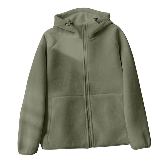 Dasayo Green Women's Coats Fuzzy Fleece Zip up Buttons Loose Hooded Drawstring Coats Womens Jackets Trendy L