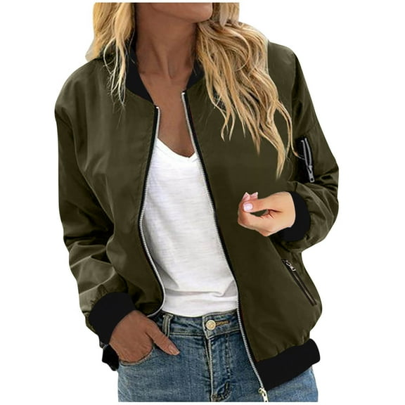Dasayo Green Women's Coats Windbreaker Zipper Bomber Jacket Fashion Long Sleeve Letterman Streetwear Womens Jackets L