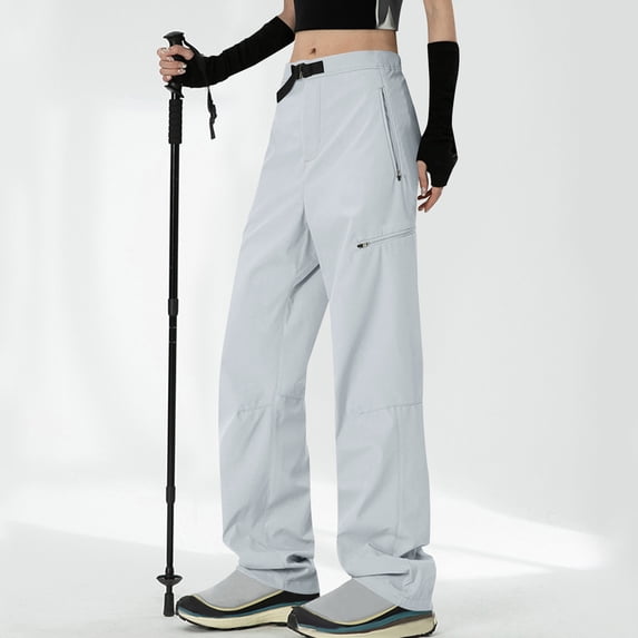 Dasayo Gym Womens Pants Light Blue Straight-Leg Cargo Snowpants Waterproof Drawstring Sweatpants Womens Joggers L
