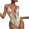thumbnail image 1 of Dasayo Halter Women Swimsuits One Piece Sparkly V-Neck Bandage Cheeky Graphic Print Swimwear Bathing Suits for Women L, 1 of 2