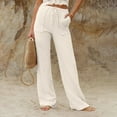 thumbnail image 1 of Dasayo High Rise Pants Women Beach Palazzo Beige Straight-Leg Trousers Drawstring Solid Flowy Pants Women's Sweatpants L, 1 of 4