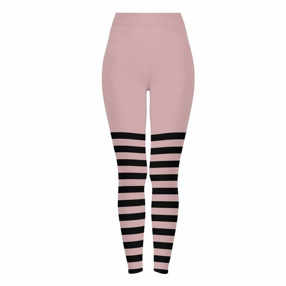 Dasayo High Waist Leggings for Women Pink Casual Slim-Leg Jeggings Buttery Soft Stretch Striped Tights Pants Women XXL