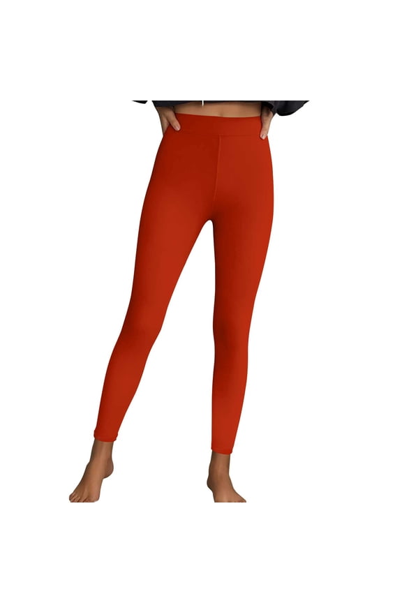High Waist Women Pants Leggings Yoga Long Slim-Leg Orange Jeggings Stretchy Soft Solid Shapewear Women's Pants L