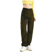 Dasayo High Waist Women's Pants Waterproof Green Cargo Hiking Winter Windbreaker Pockets Pants Joggers for Women L