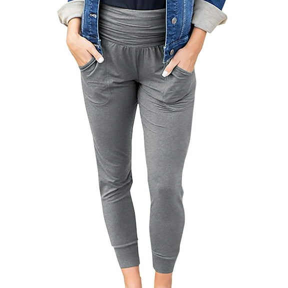 Dasayo High Waist Womens Joggers Joggers Taper Long Sweatpants Casual Solid Gray Stretchy Outfits Slacks for Women XXL