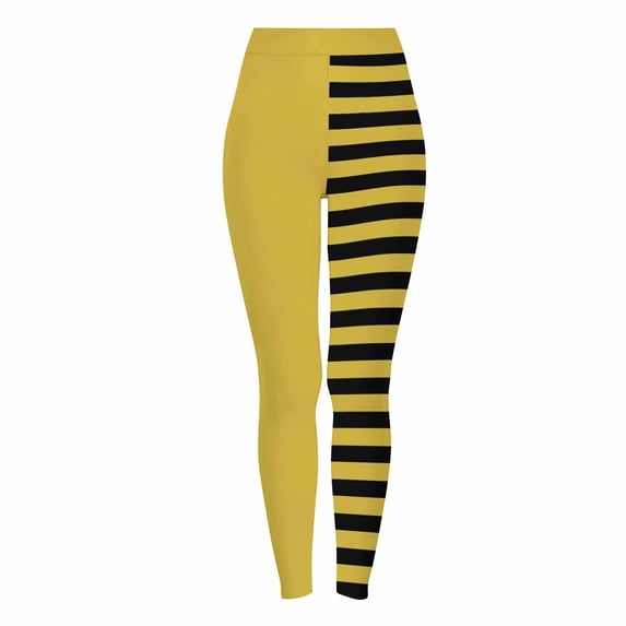 Dasayo High Waist Womens Leggings Yellow Slim-Leg Ultra Soft Jeggings Buttery Soft Striped Tights Women Trouser Pants M