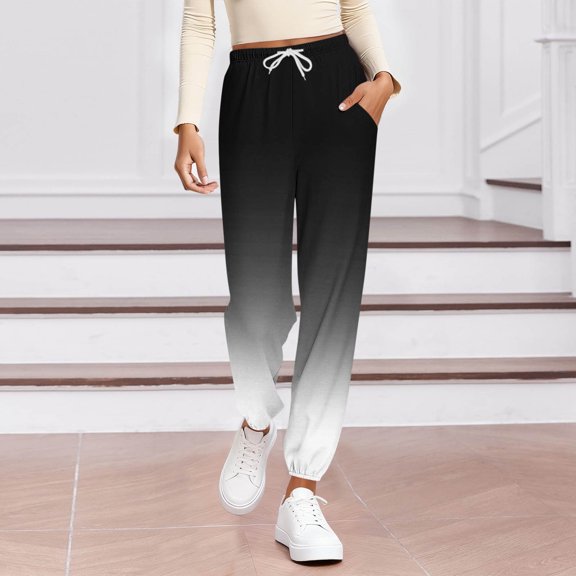 Dasayo High Waisted Women's Pants Taper Fall Black Running Gradient Color Drawstring Joggers Jogger Pants for Women XXL