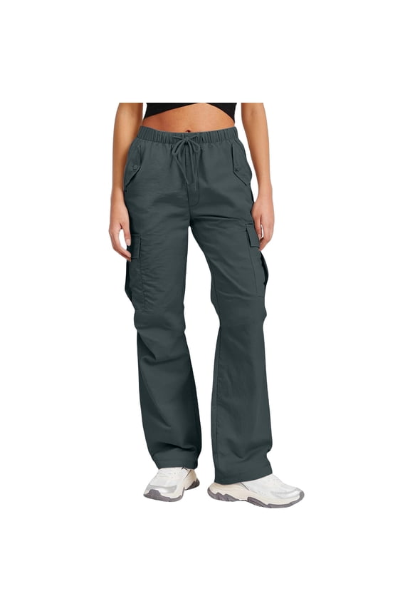Hiking Ladies Pants Cargo Blue High Waist Waterproof Windbreaker Drawstring Pants Womens Trousers M