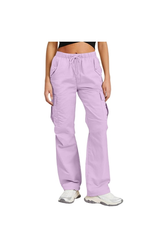 Hiking Pants for Women Waterproof Cargo Purple High Waist Windbreaker Drawstring Pants Women Joggers L