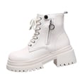 thumbnail image 1 of Dasayo Hiking Womans Boots Beige Ankle Chunky Lace up Faux Leather Motorcycle Side Zip Shoes Women Shoes 36, 1 of 9