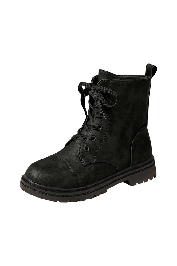 Hiking Women Booties Black Ankle Cowboy Cowgirl Low Heel Faux Leather Lace up Boots Woman Shoes 36