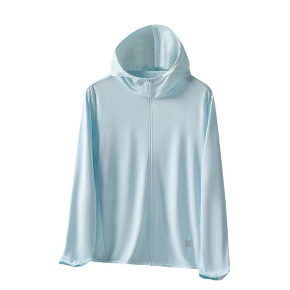 Dasayo Hooded Coats for Women Full-Zip Light Blue Sport Uv Protection Jackets Lightweight Hoodies Jacket for Women XXXL