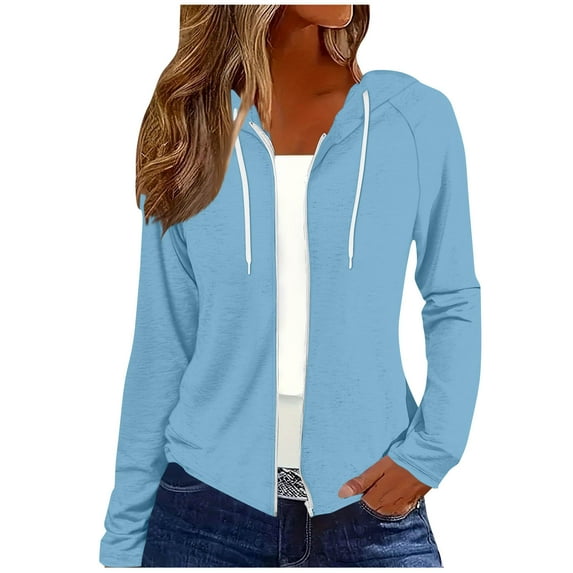 Dasayo Hooded Coats for Women Lightweight Zipper Light Blue Sport Sweatshirt Drawstring Hoodies Womens Jacket XL