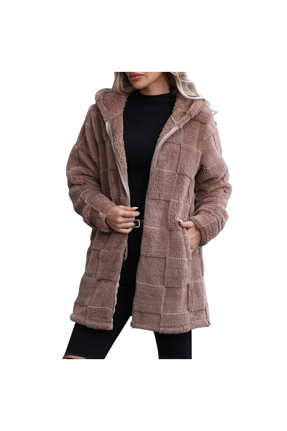 Hooded Womens Coats Zip up Bronze Fleece Homewear Long Long Sleeve Solid House Clothes Shackets for Women 2025 XL
