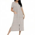 thumbnail image 1 of Dasayo Zipper Womens Nightgowns Plus Size Long Nightgown Side Split Striped Sleepwear Gowns for Women Sleepwear XXL, 1 of 7