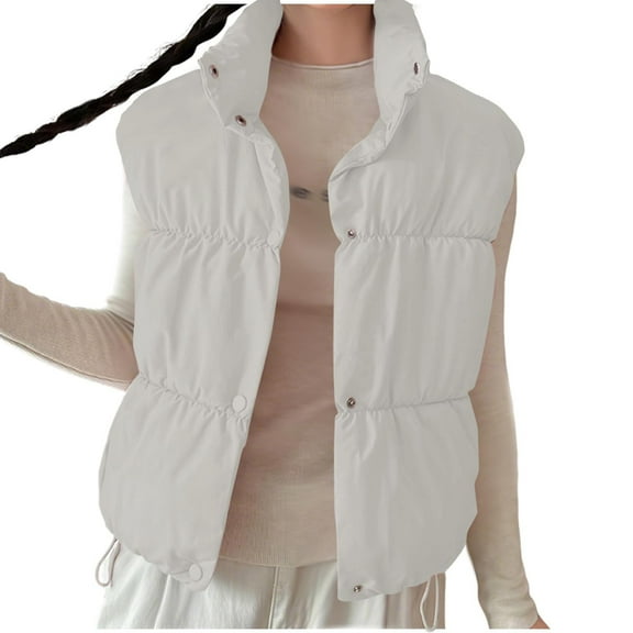 Dasayo House Womens Coats Gray Casual Puffer Waistcoat Solid Button up Sleeveless Stand Collar Vests for Women Trendy M