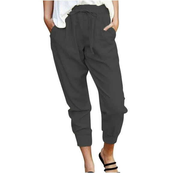 Dasayo Joggers Pants for Women High Waist Taper Gray Capris Yoga Solid Drawstring Sweatpants Sweatpants for Women M